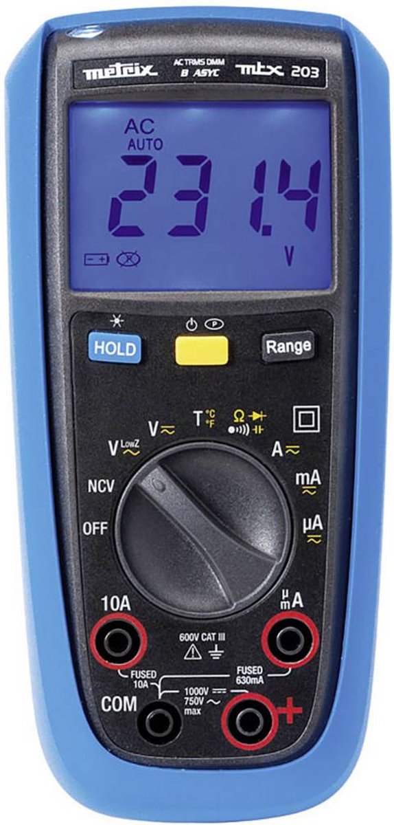 Metrix MTX 203 Multimetro portatile digitale Protetto contro spruzzi dacqua (IP54) CAT III 600 V Display (Counts): 6000