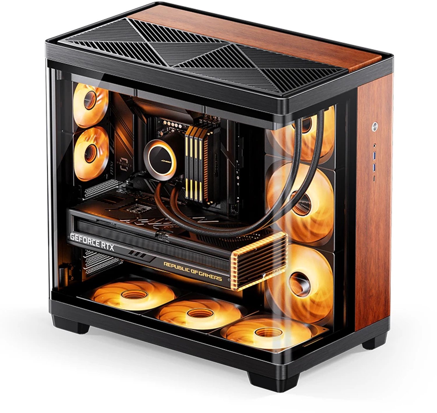 Boitier Moyen Tour ATX Jonsbo TK-4 RGB avec panneaux vitrés (Noir/Bois) #3POURCENT