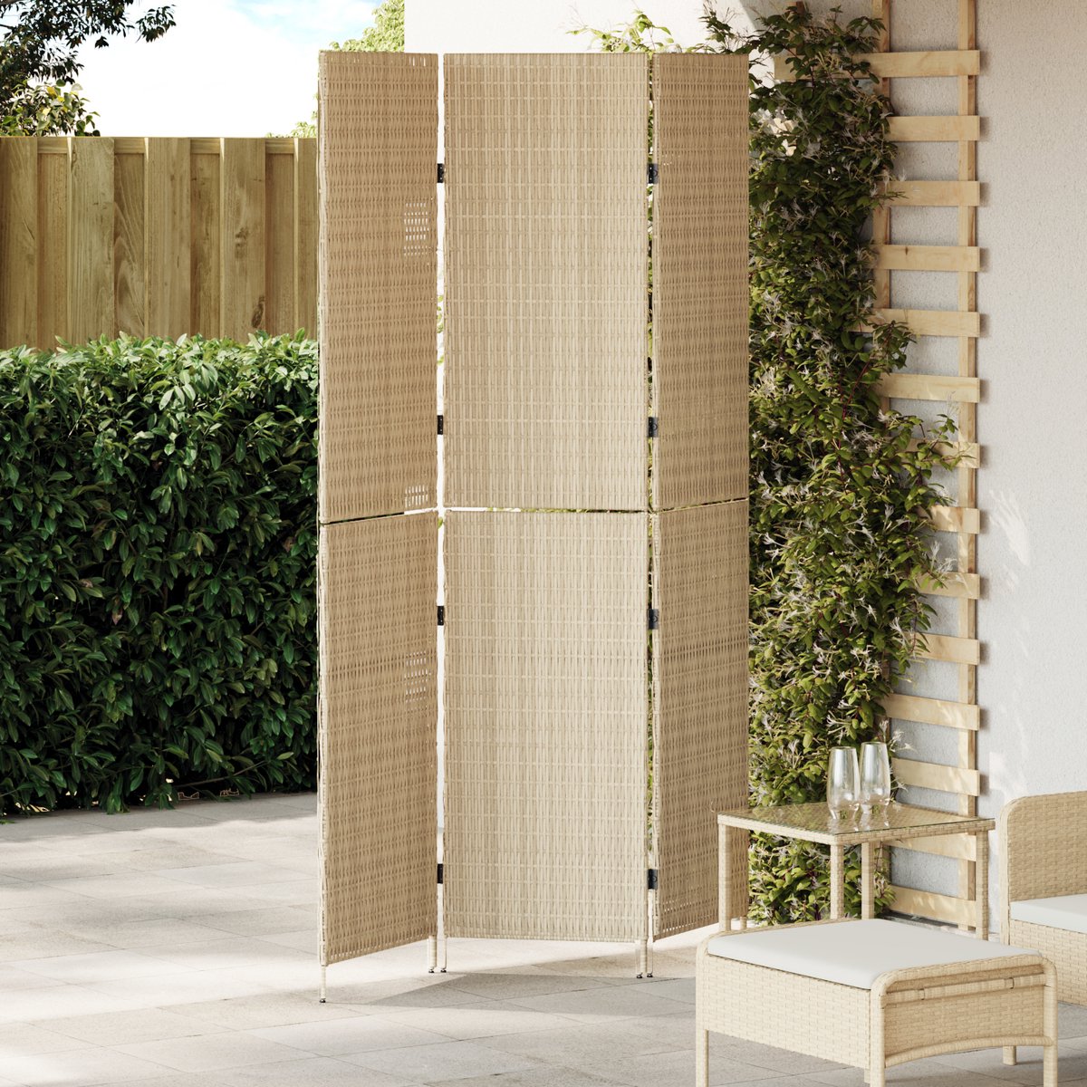 Raumteiler Beige 147 x 180 cm Poly-Rattan