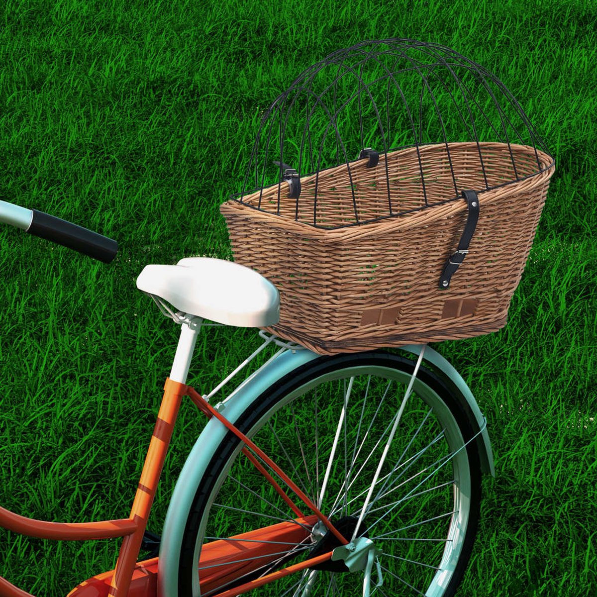 Fahrrad-Hinterkorb mit Deckel 55 * 31 * 36 cm Naturweide