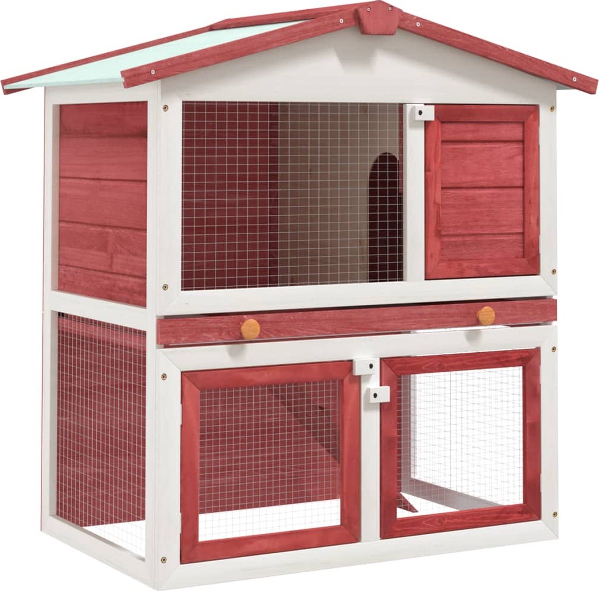 Kaninchenstall mit 3 Türen Rotes Holz