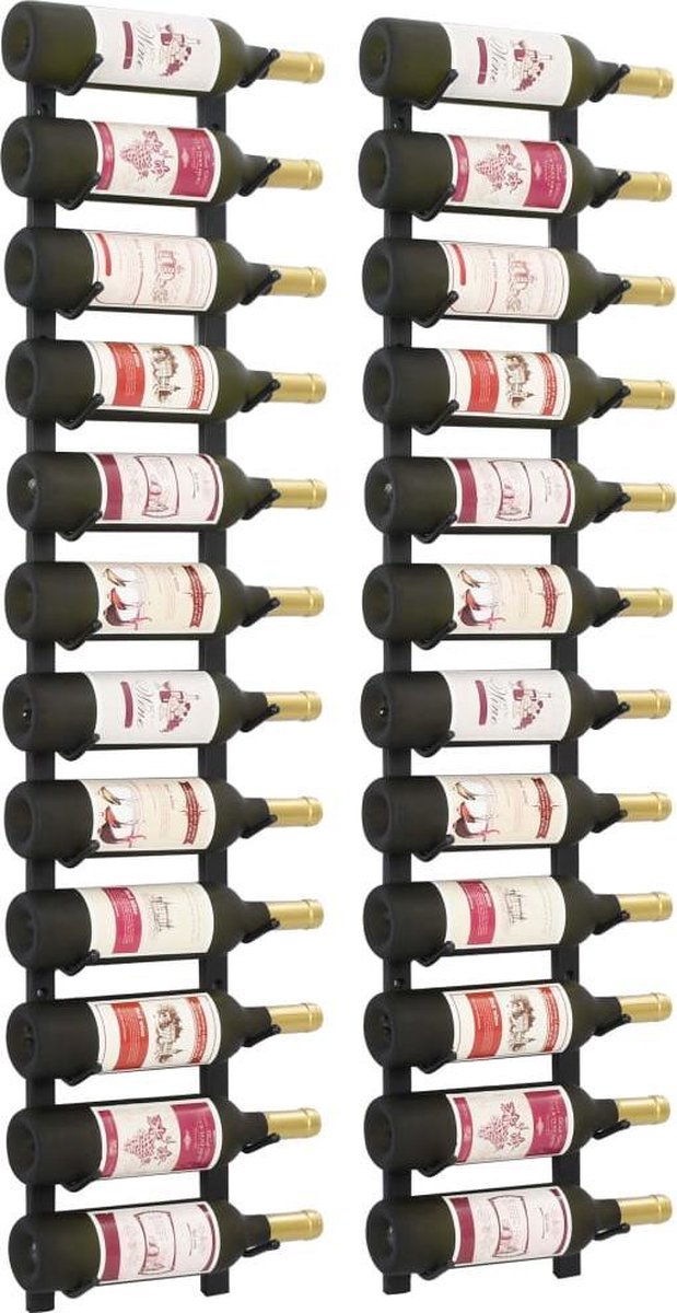 Wandmontiertes Weinregal für 12 Flaschen 2 Stück Schwarzes Eisen