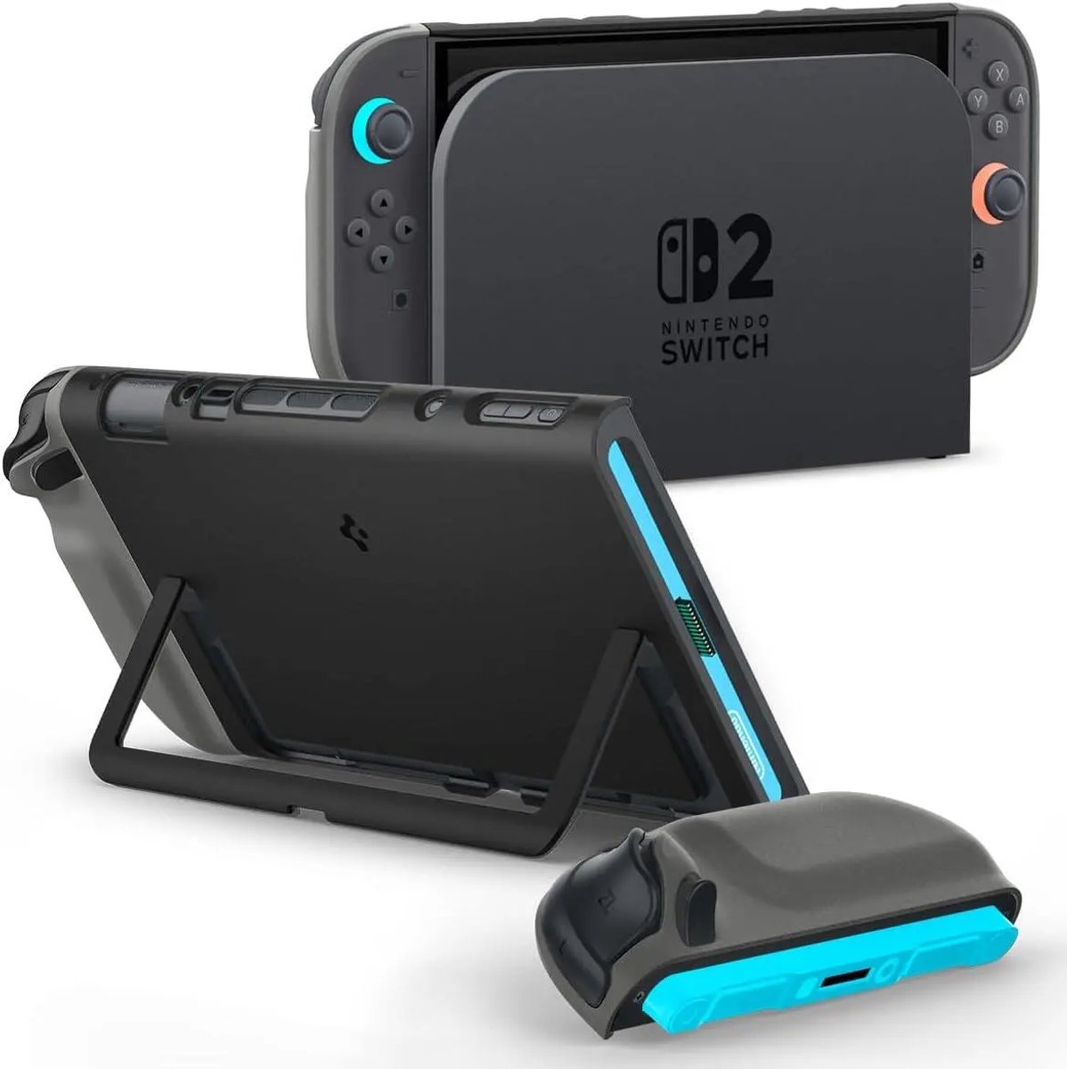 Spigen Switch 2 Hülle mit abnehmbarem Ständer Schutzhülle Nano ACS09343 Joy-Con Controller, Kompatibel, Hülle, Stoßfest, Zweifarbig Pop, black