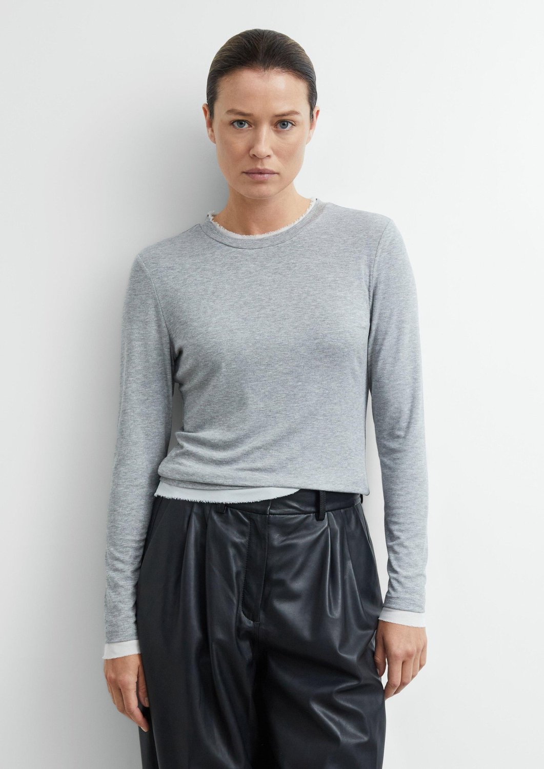 Langarm-T-Shirt 2-in-1 mit Kontrastsaum aus Musselin Damen COMMA
