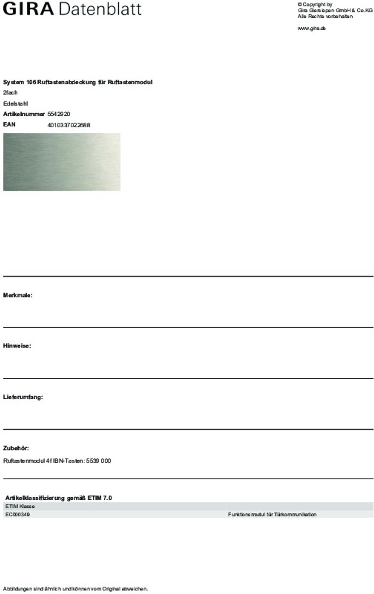 GIRA 5542920 Opkaldsknapper    Rustfrit stål