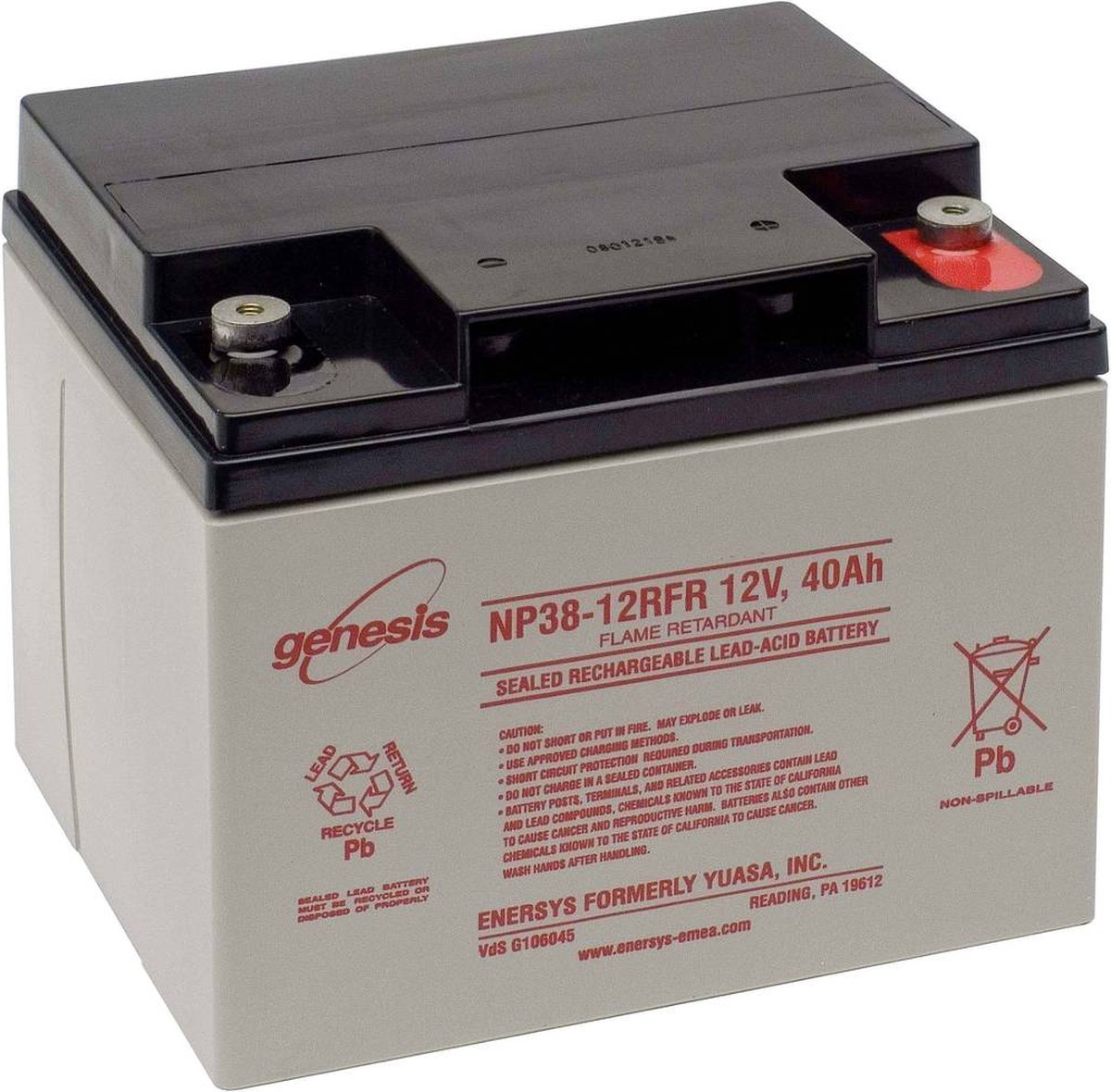 EnerSys Hawker Genesis Blybatteri 12 V 38 Ah Blyfleece (B x H x T) 197 x 172 x 165 mm M6 skruetilslutning Vedligeholdelsesfri, VDS-certifikation, Lav