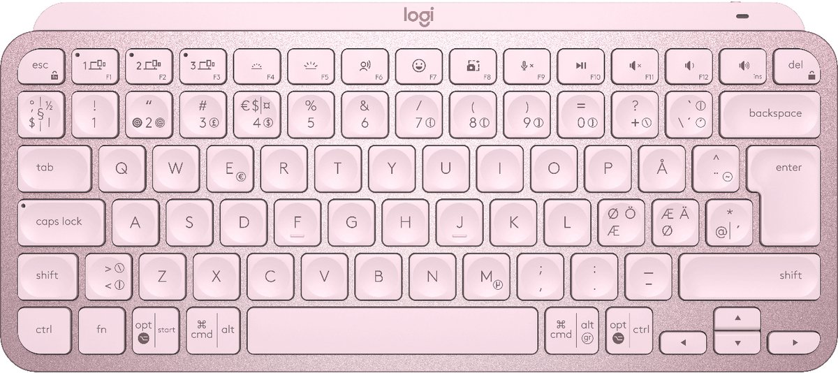 Logitech MX Keys Mini Minimalist Wireless Illuminated Keyboard - Rose - ND - Tastatur - Nordisk - Pink