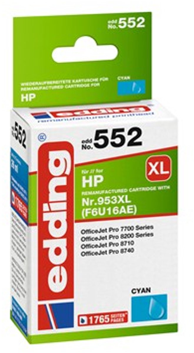 Edding Blæk erstatter HP 953XL (F6U16AE) Kompatibel Cyan EDD-552 18-552