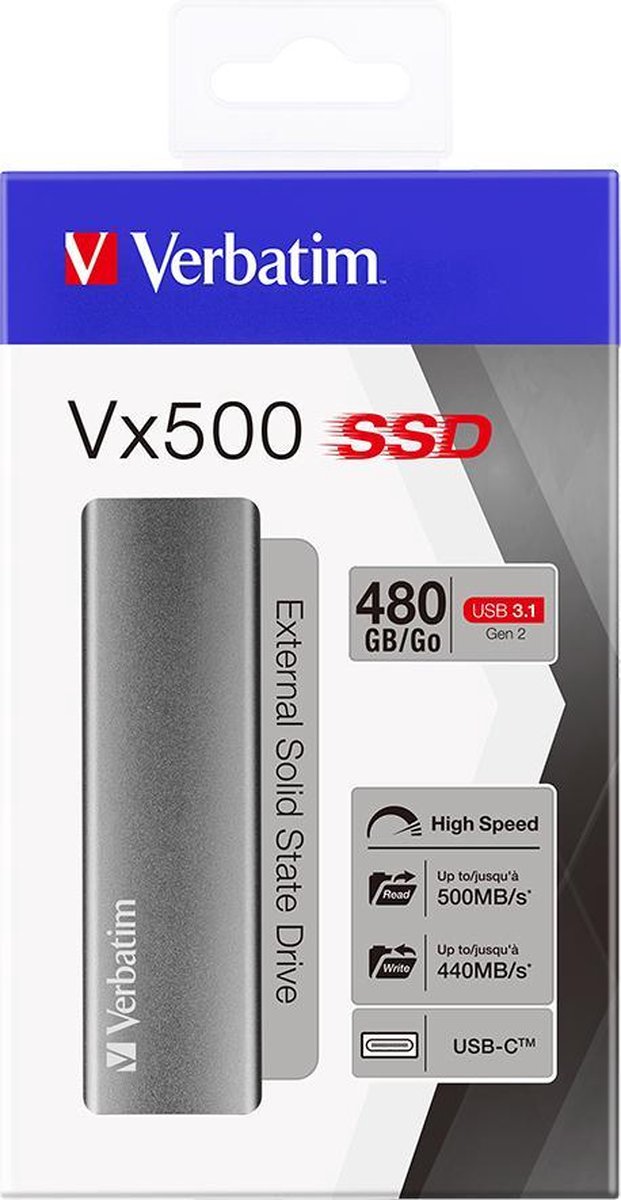 Disque SSD externe Verbatim VX500 - 480Go (Gris) #2POURCENT