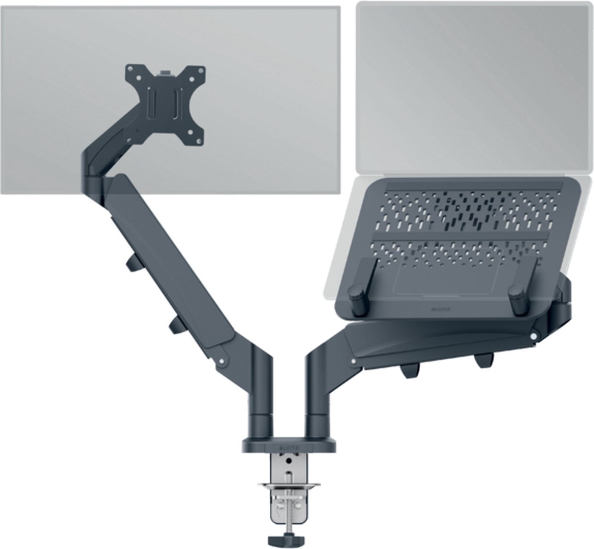 Leitz Ergo pladsbesparende dual monitor arm & laptop arm, Grå