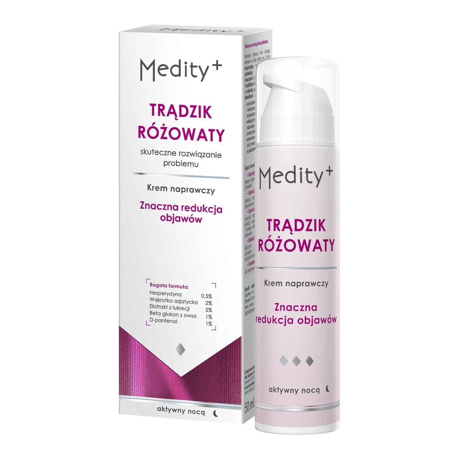 Medity+ Trądzik Różowaty naprawczy krem do twarzy na noc 50 ml