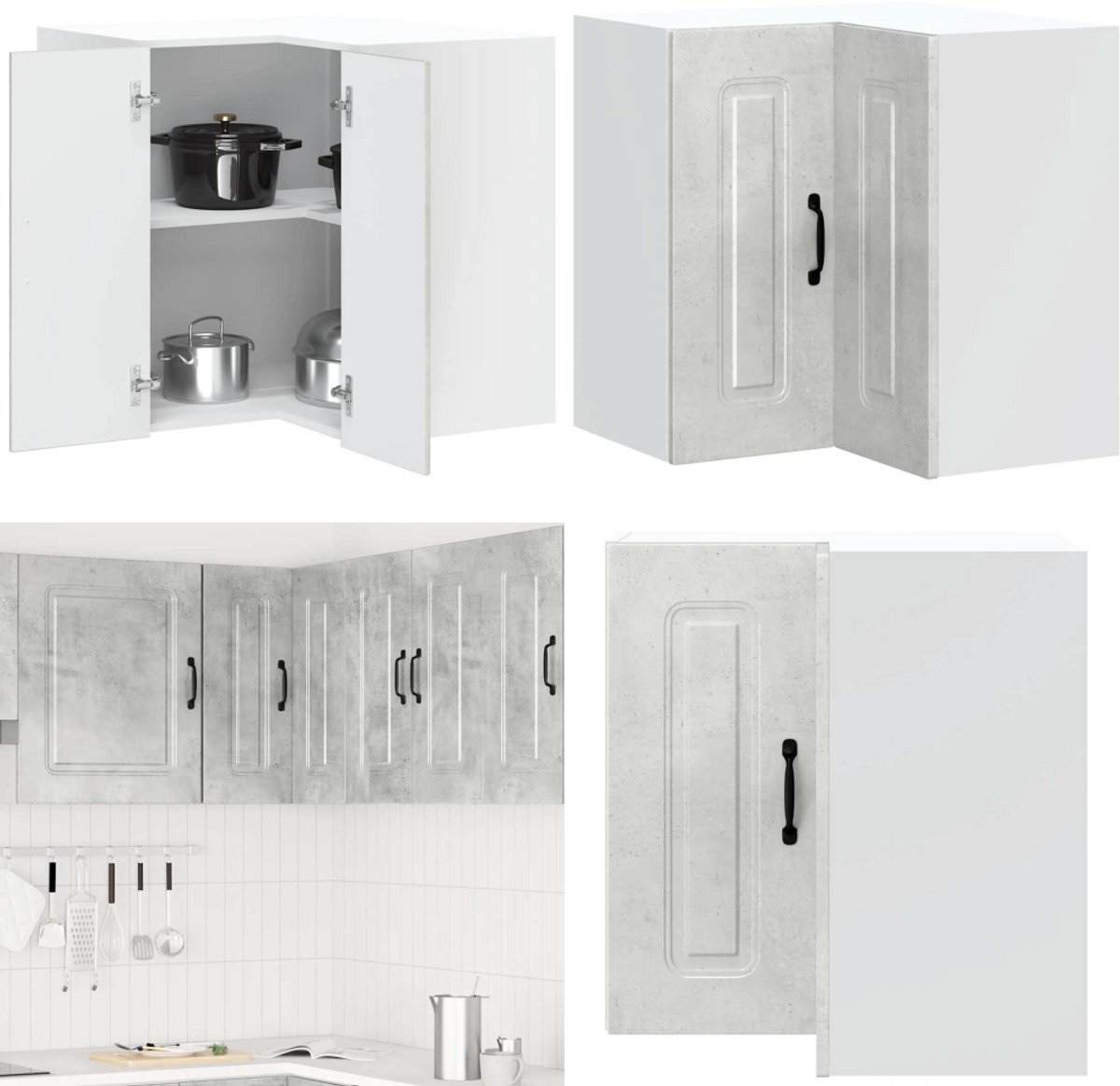 Vidaxl Eck-Wandschrank für die Küche, Kalmar, Beton-Grau