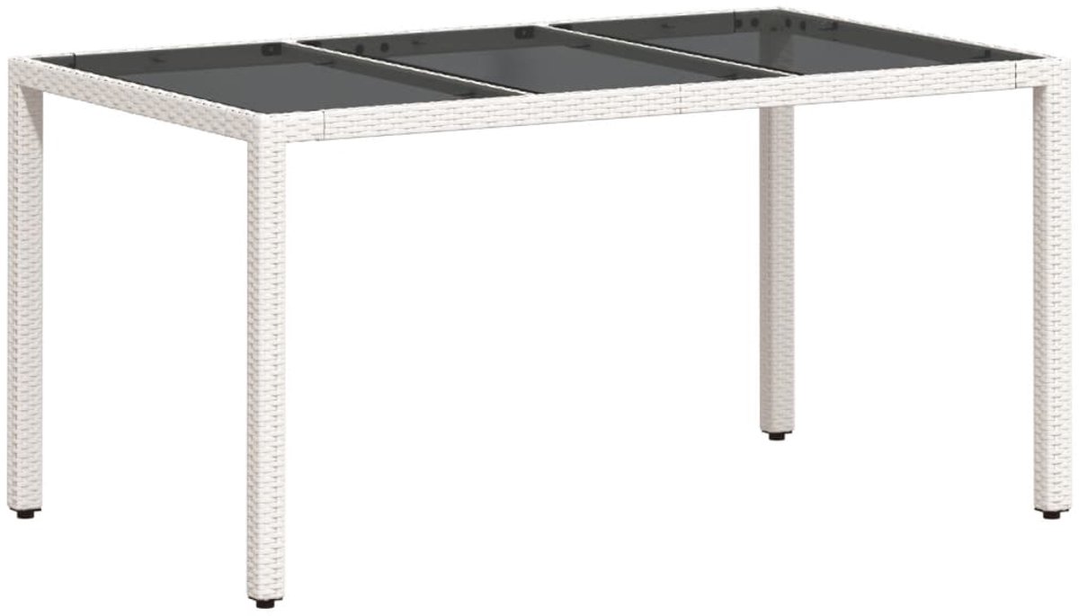 Gartentisch mit Glasplatte Weiß 150 x 90 x 75 cm Polyrattan