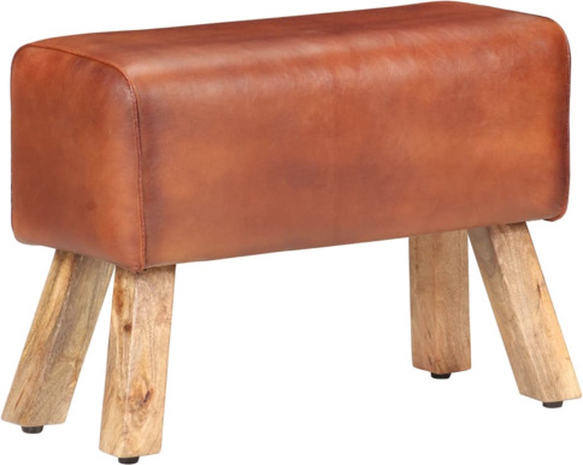 Bank Fitnesspferd Design 58cm Braun Echtes Leder Mango Massivholz