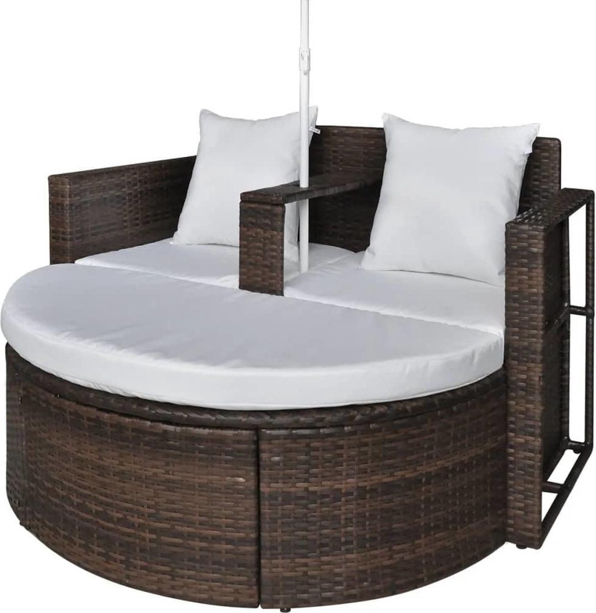 Garten-Lounge-Set mit Sonnenschirm Braun Poly-Rattan
