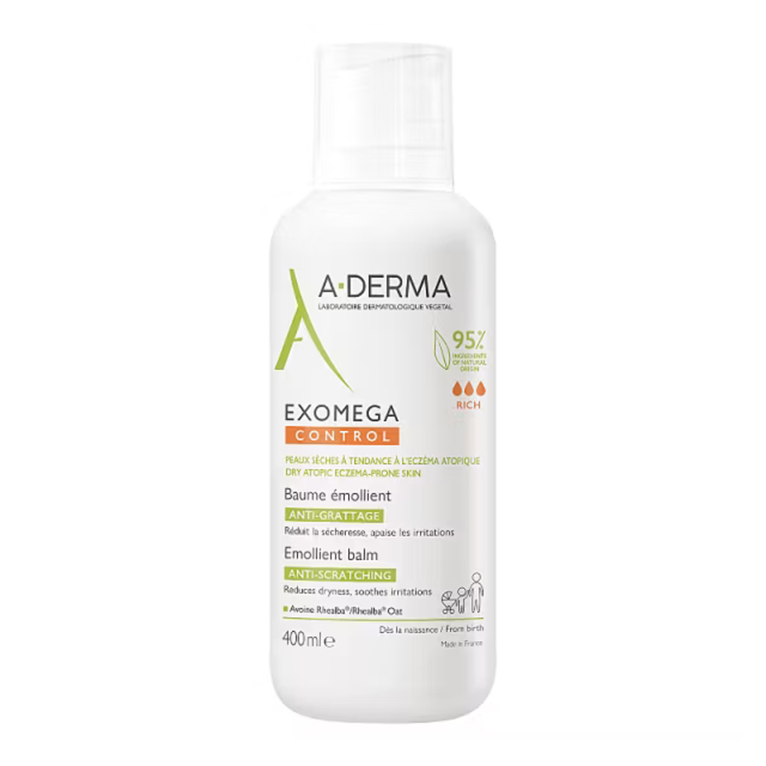 A-Derma Exomega Control balsam emolient przeciw drapaniu redukuje suchość, łagodzi podrażnienia 400 ml