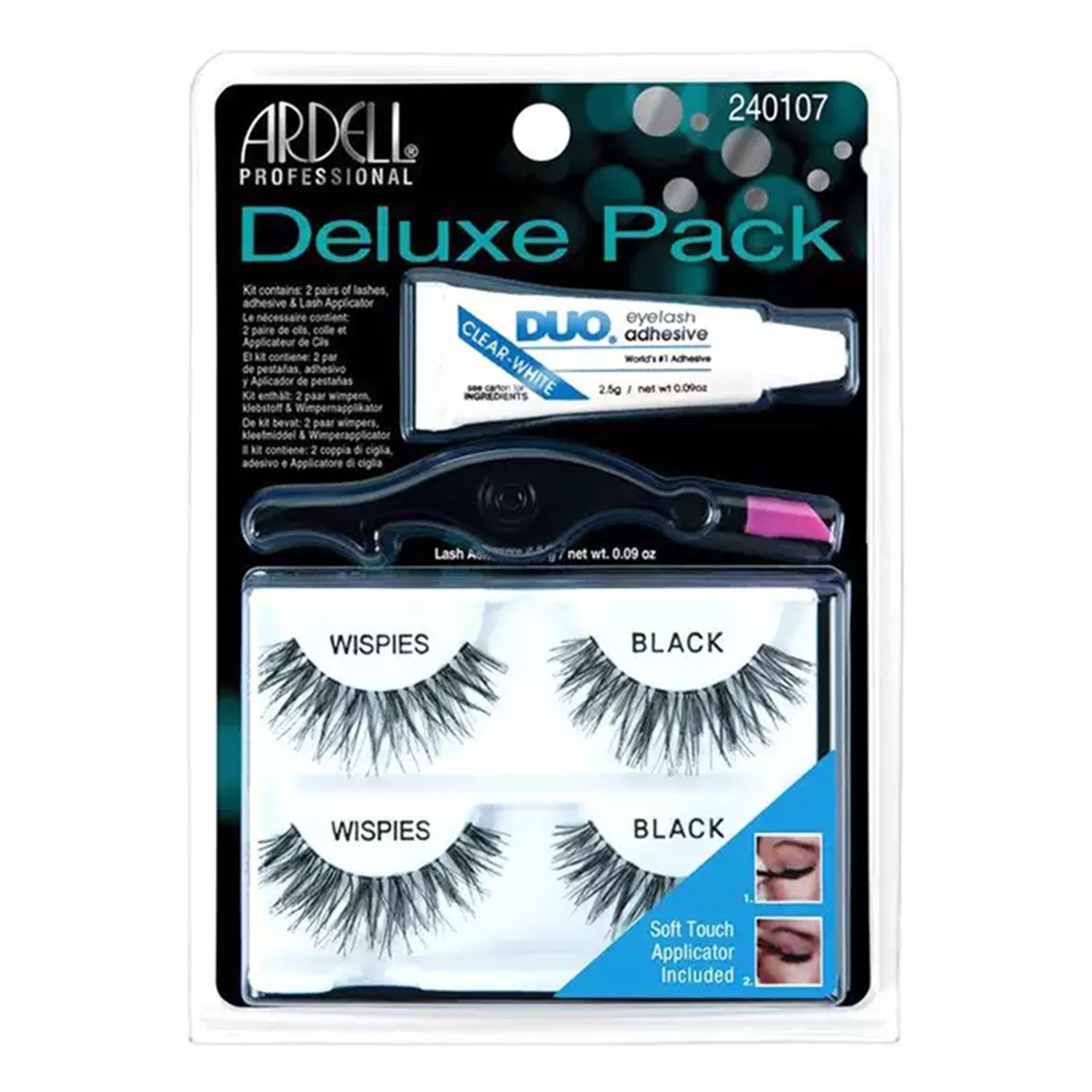 Ardell Deluxe Pack zestaw 2 pary sztucznych rzęs Wispies Black + klej + aplikator