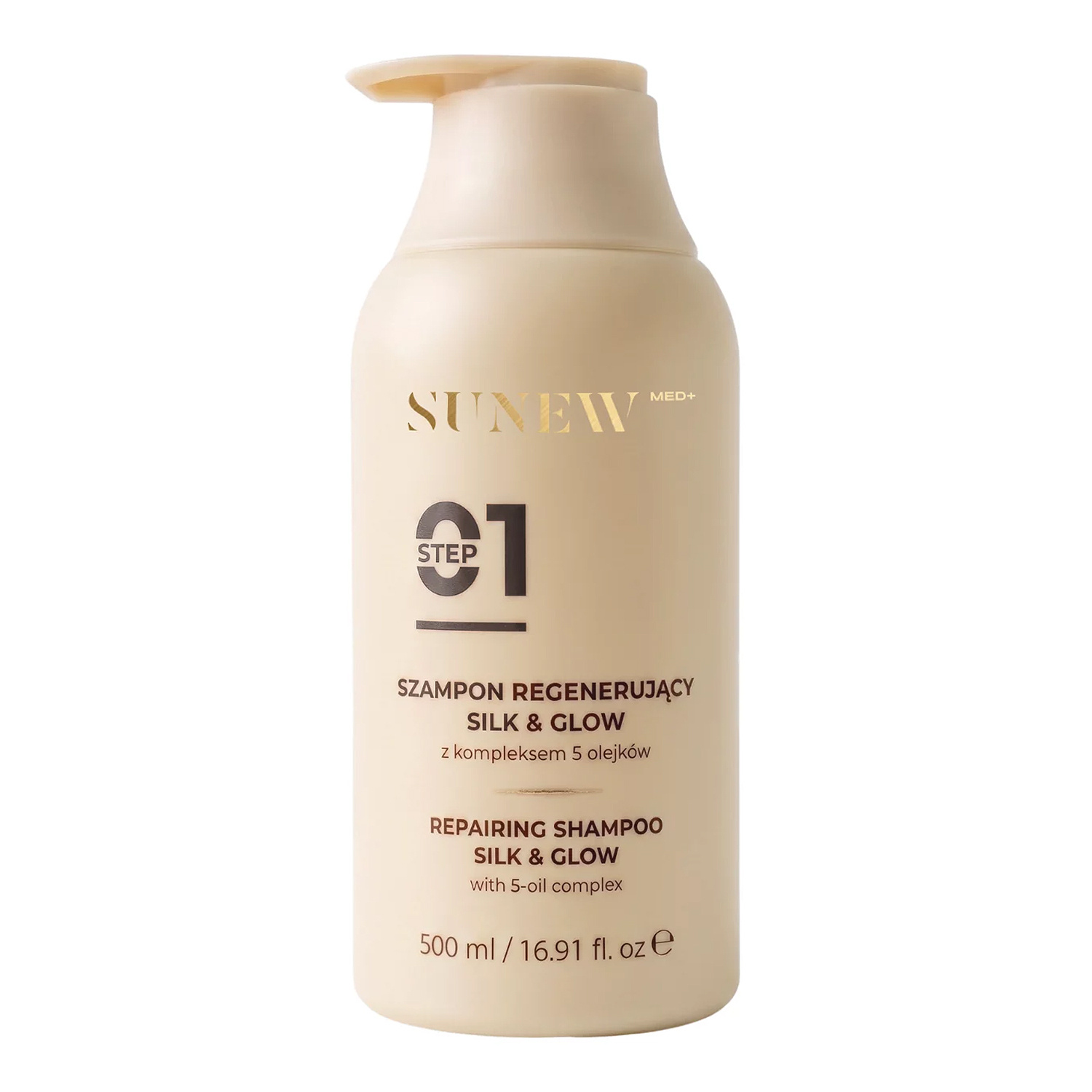 Sunew Med+ Silk & Glow regenerujący szampon do włosów z kompleksem 5 olejków 500 ml