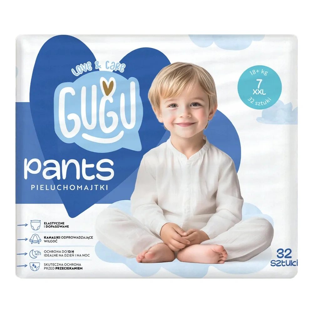 Gugu Love & Care pieluchomajtki rozmiar 7 XXL (18+ kg) 32 sztuki
