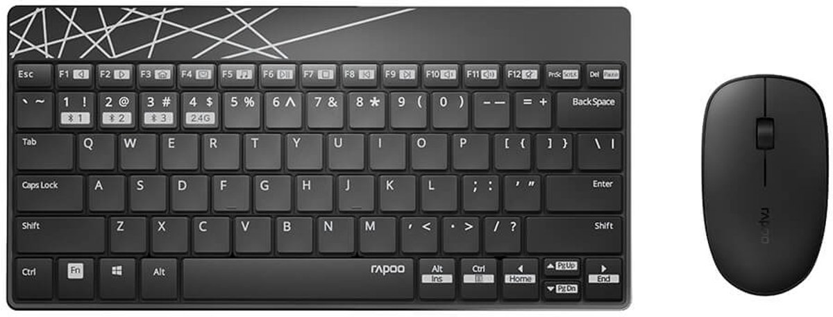 RAPOO 8000M - Tastatur & Mus set - Nordisk - Svart