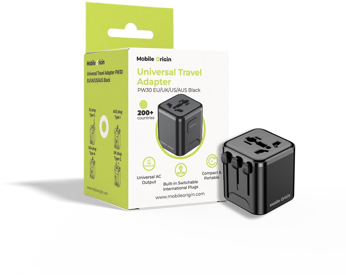 Mobile Origin Universal Travel Adapter PW30 EU/UK/US/AUS Black