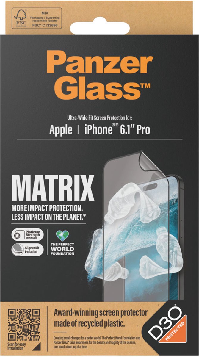 PanzerGlass MATRIX Screen Protector with D3O iPhone 15 Pro | Ultra-Wide Fit w. AlignerKit