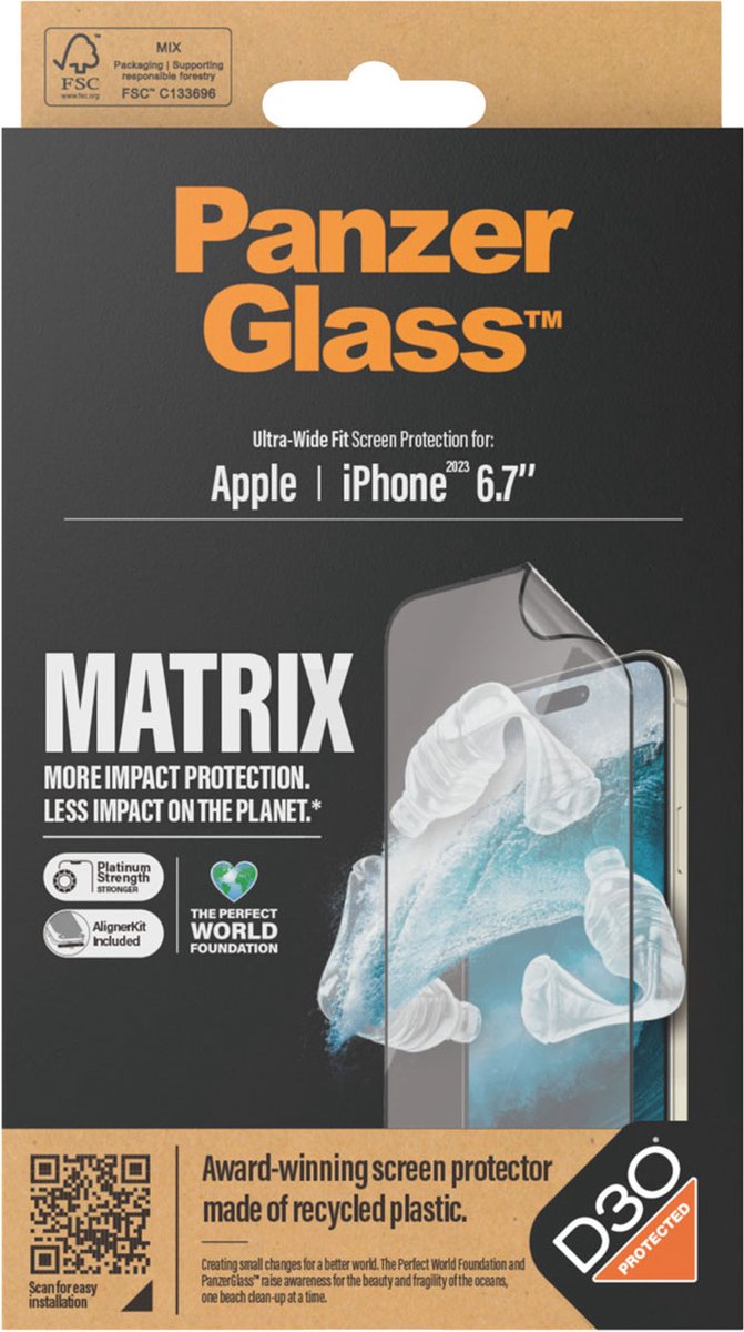 PanzerGlass MATRIX Screen Protector with D3O iPhone 15 Plus | Ultra-Wide Fit w. AlignerKit