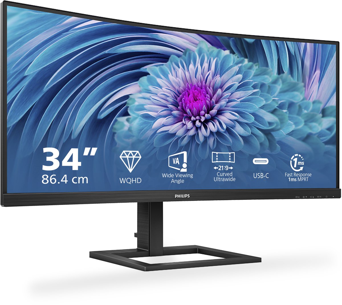 34" Philips E-line 346E2CUAE - 3440x1440 (UWQHD) - 100Hz - VA - 65W USB-C