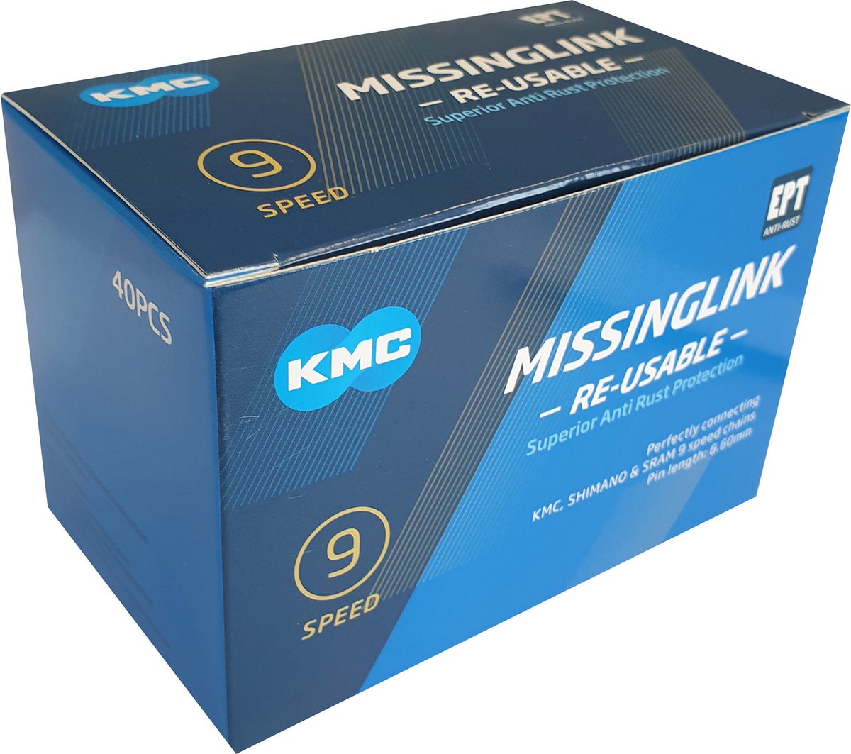 KMC MissingLink 9R EPT Kettenschloss 9-fach silber - 40 Stück mit Anti-Rost-Technologie - Kettenverschlussglied