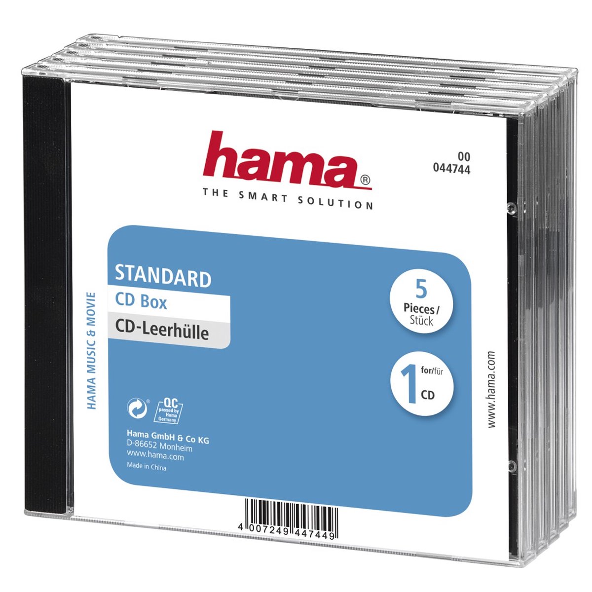 Hama CD-etui 00044744 1 CD/DVD/Blu-Ray Transparent, Sort Polystyrol 5 stk