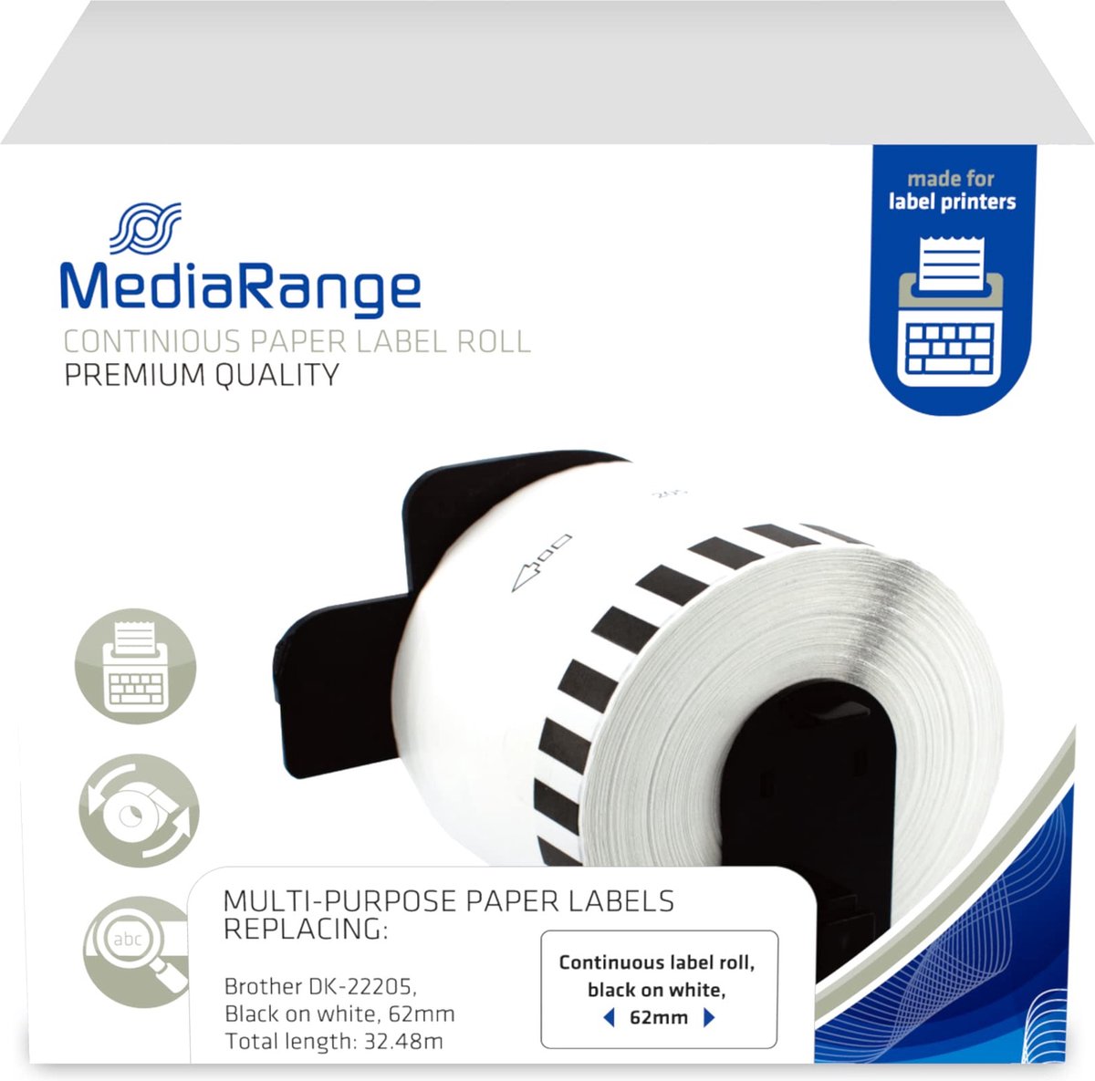 MediaRange - labels - 1 roll(s) - Roll (6.2 cm x 30.48 m) (alternative for: Brother DK-22205)