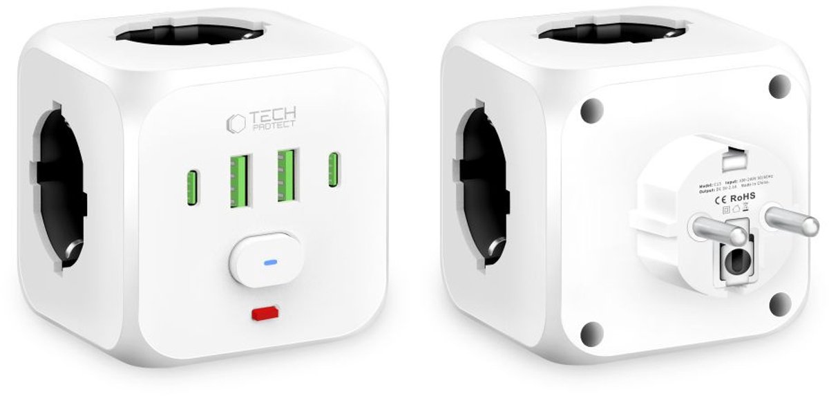 Tech-Protect PCL3x4 power strip 2x USB-A 2x USB-C 3x AC Type Schuko - white