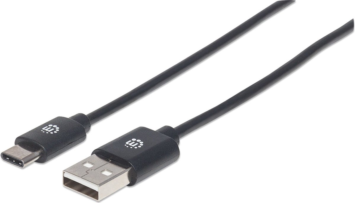 Manhattan USB-kabel USB 2.0 USB-A kontakt, USB-C®-kontakt 2.00 m Svart 354929