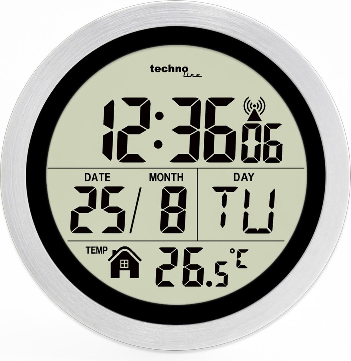 Techno Line WT3005 DCF Radioklocka 14.7 cm x 14.7 cm x 14.7 cm x 14.7 cm x 7.9 cm Silver stänkvattenskydd