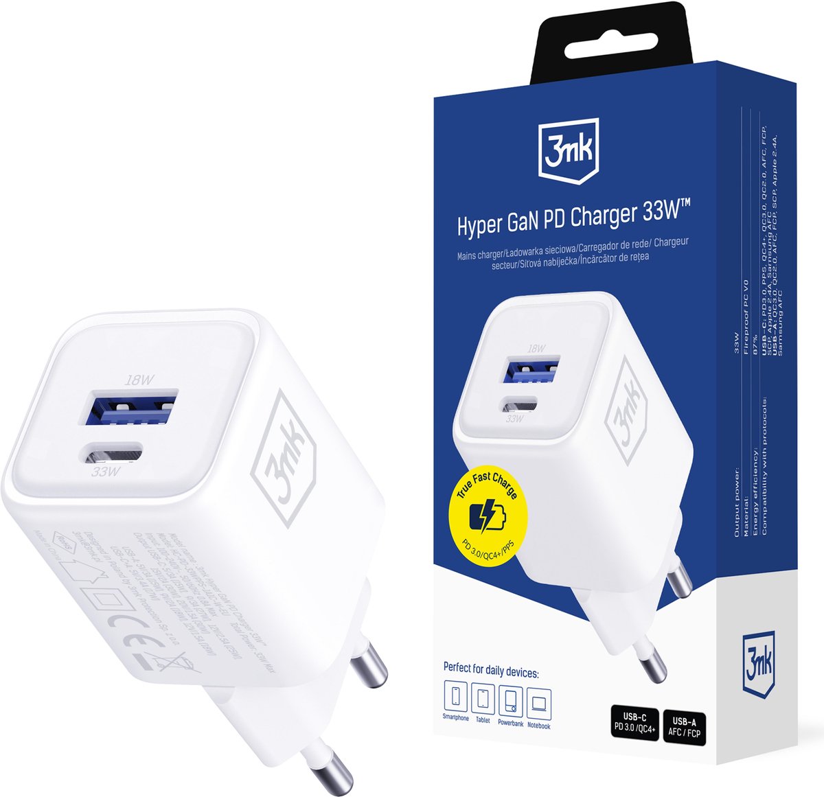 3mk Hyper power adapter - GaN - USB USB-C - 33 watt