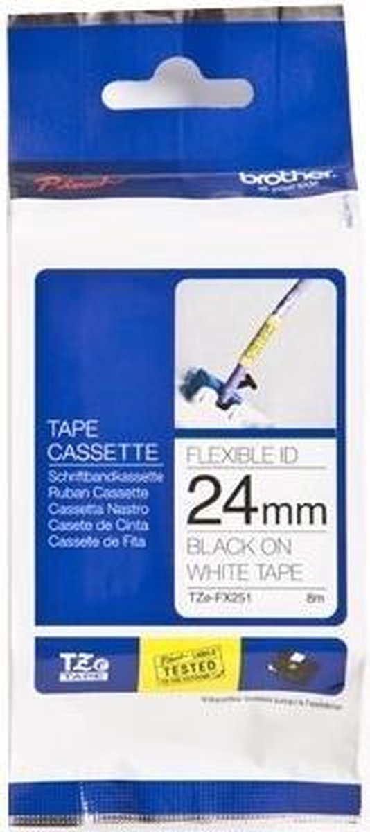 Etiketter Brother TZe-FX, TZ-FX TZe-FX251 Bandfärg: Vit Skriftfärg:Svart 24 mm 8 m