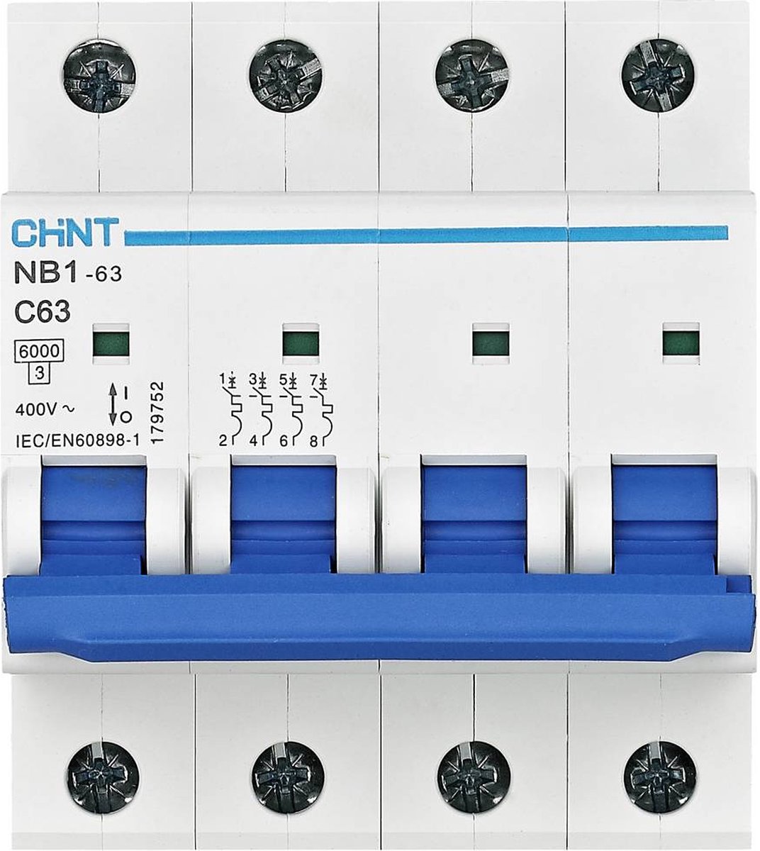 Chint 179742 NB1-63 4P C16 6kA DB Automatsäkring 4-polig 16 A 240 V, 415 V