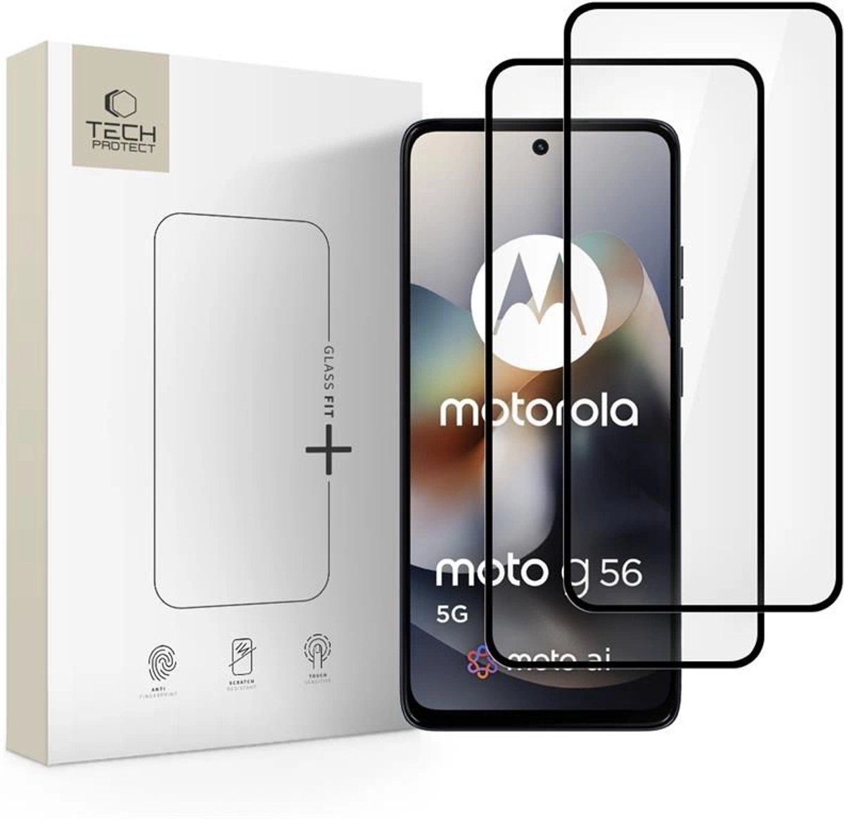 Tech-Protect Glass Fit+ 2-pack Tempered Glass for Motorola Moto G56 5G - Black