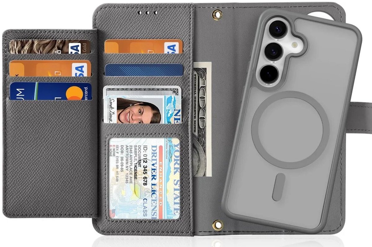 Dux Ducis Lava Leather Case for Samsung Galaxy S25+ with Detachable Magnetic Wallet - Grey
