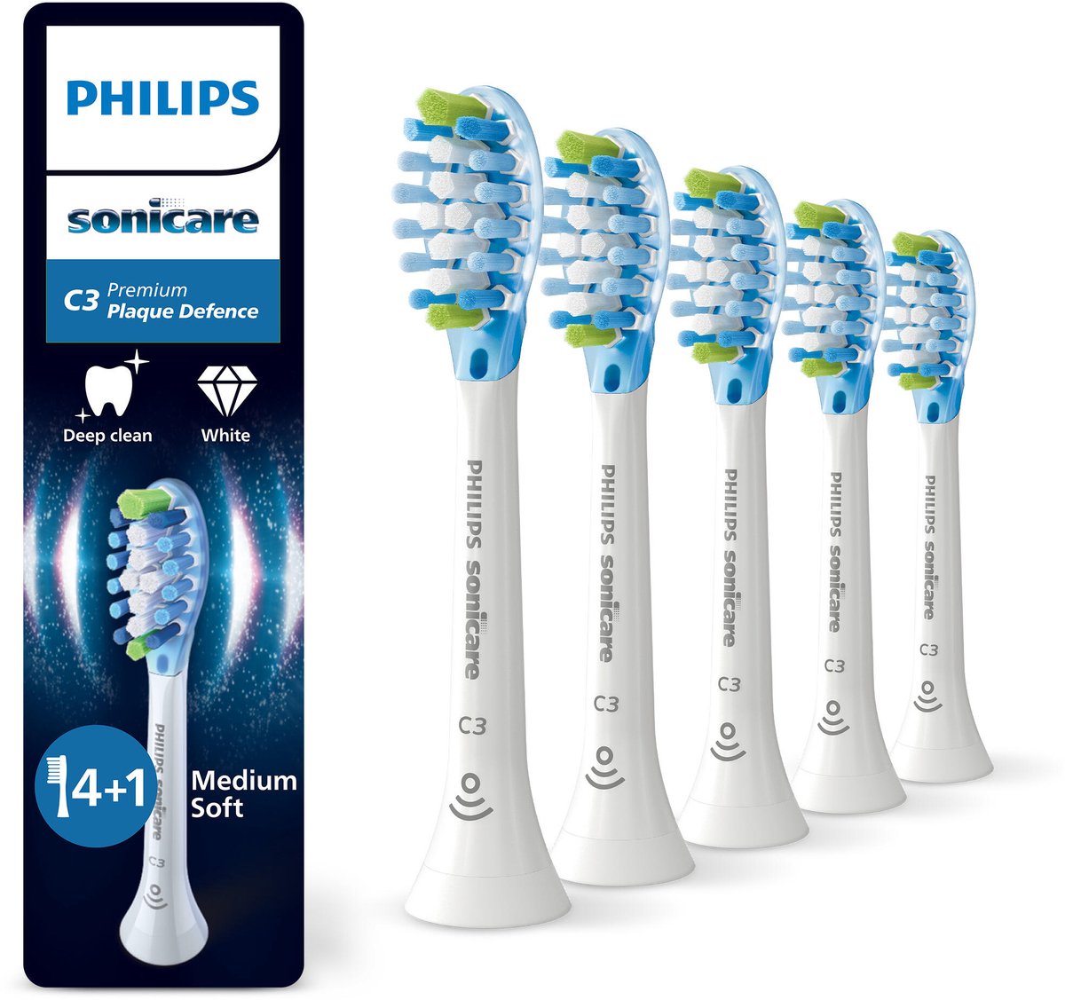 Philips Tandbørstehoveder Sonicare Premium Plaque Defence - White - 4+1 pcs