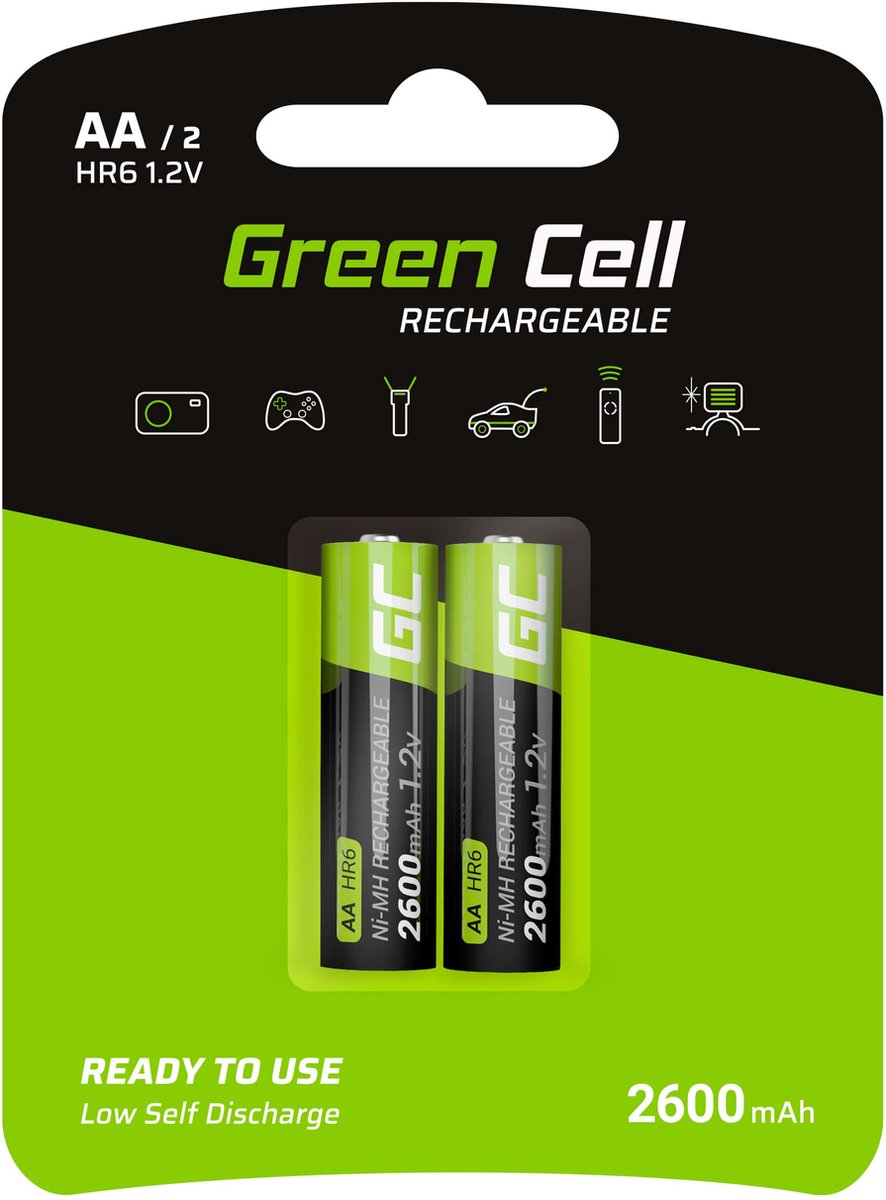Green Cell HR6 Laddbart batteri AA (R6) NiMH 2600 mAh 1.2 V 2 st
