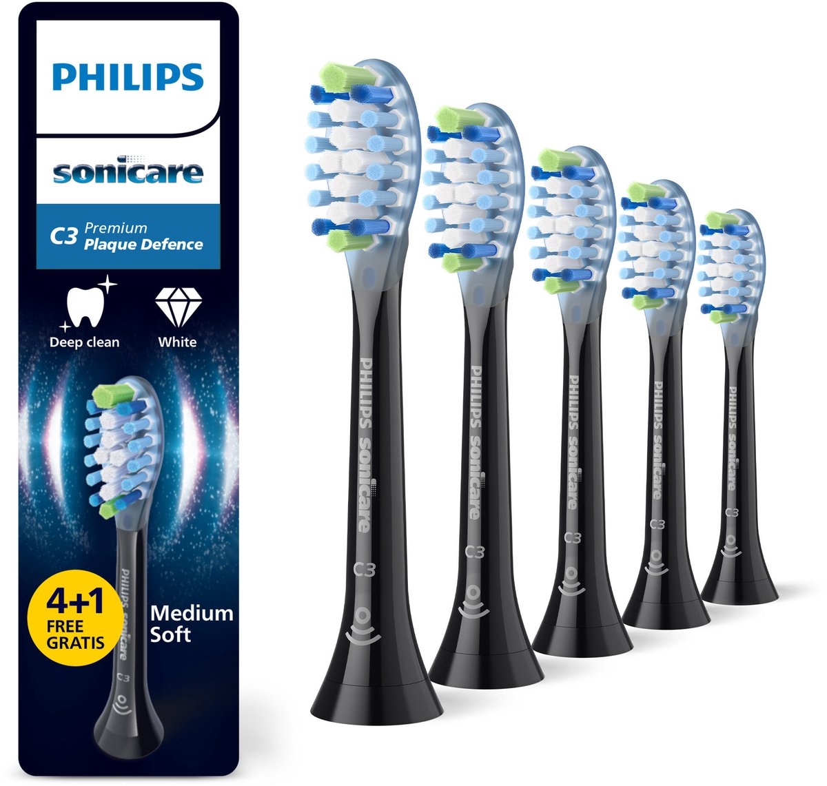 Philips Tandbørstehoveder Sonicare Premium Plaque Defence - Black - 4+1 pcs