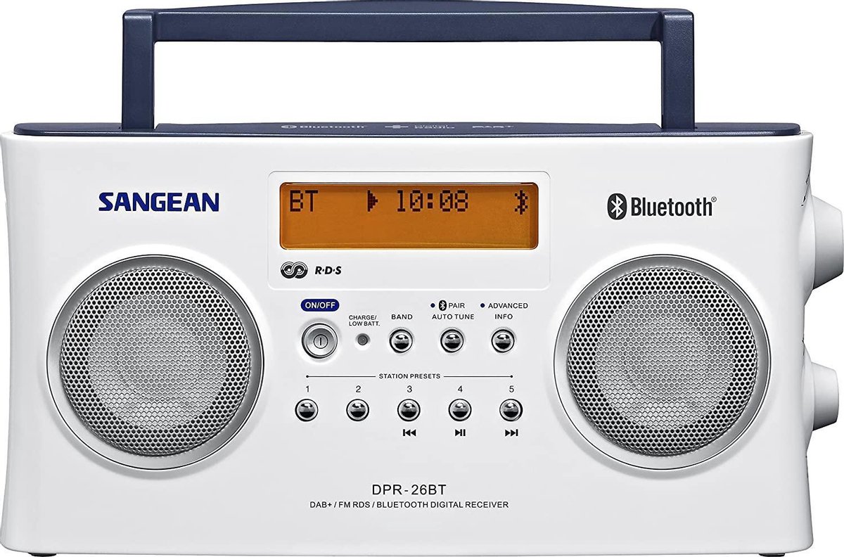 Väskradio Sangean DPR-26 BT DAB+, FM Batteri-laddningsfunktion Vit