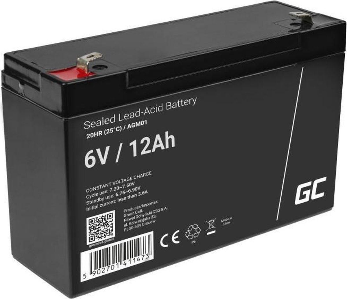 Green Cell AGM01 - 6V 12Ah VRLA Battery | AGM | Maintenance-Free