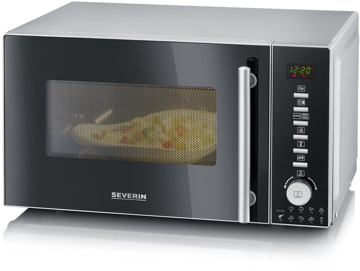 Severin MW 7773 Mikrovågsugn Svart/Silver 800 W Varmluftsfunktion, Grillfunktion
