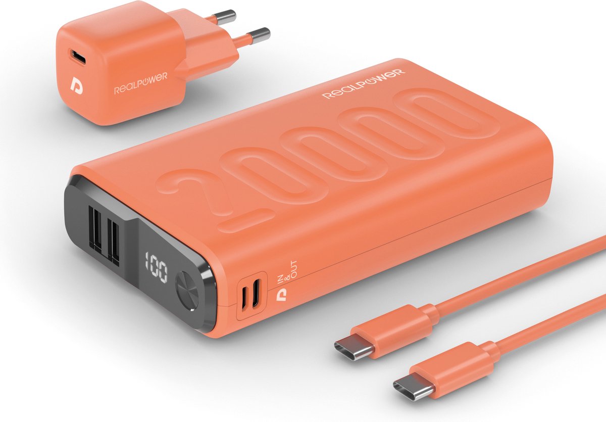 RealPower PB-20000 Power Pack Powerbank 20000 mAh Li-Ion USB, USB-C® Orange