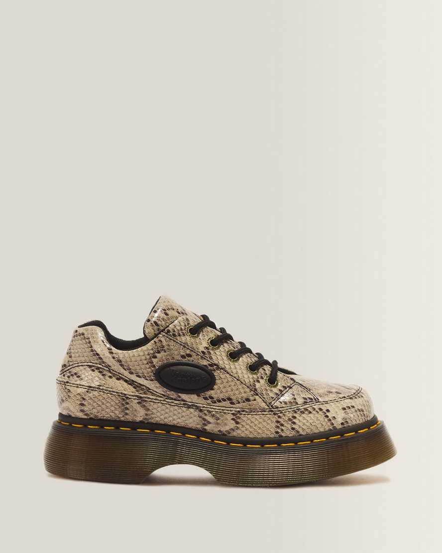 Dr. Martens Buzz 5-Ösen Snake Print Leder Schuhe in Creme, Größe: 40