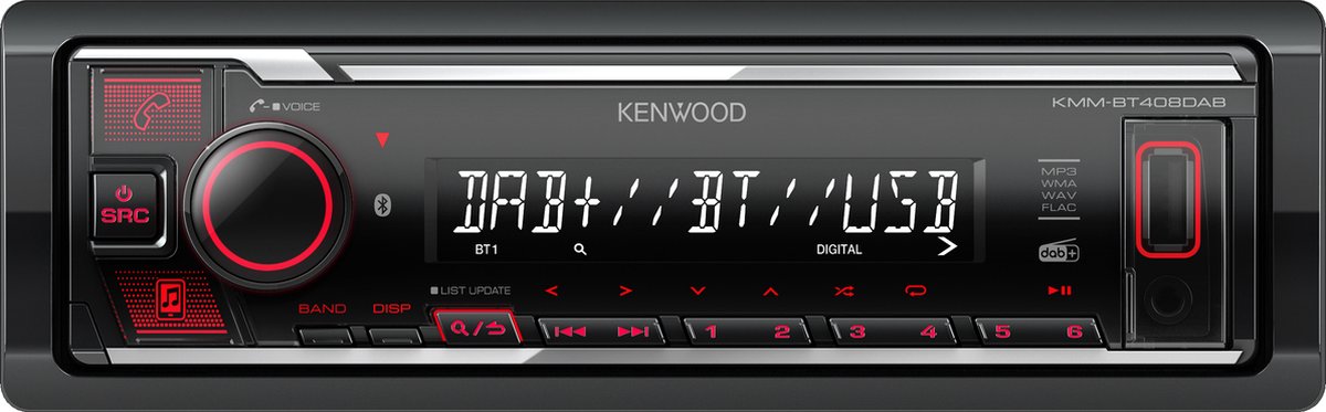 Kenwood KMMBT408DAB Bilstereo Bluetooth, Anslutning för rattfjärrkontroll, DAB+ Tuner