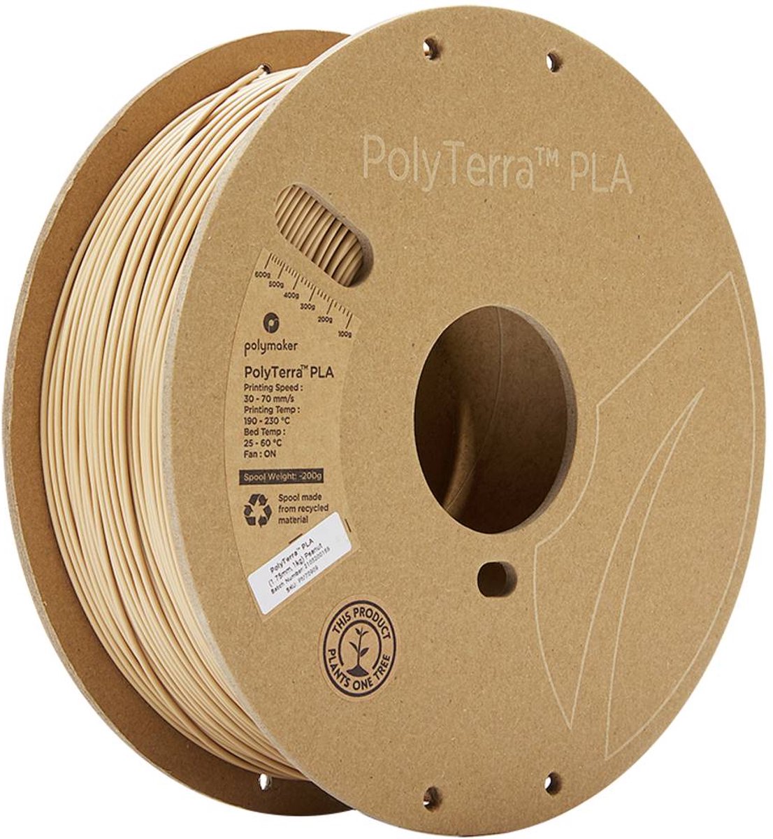 Polymaker 70909 PolyTerra 3D-skrivare Filament PLA-plast Mindre plasthalt 1.75 mm 1000 g Nötträd 1 st