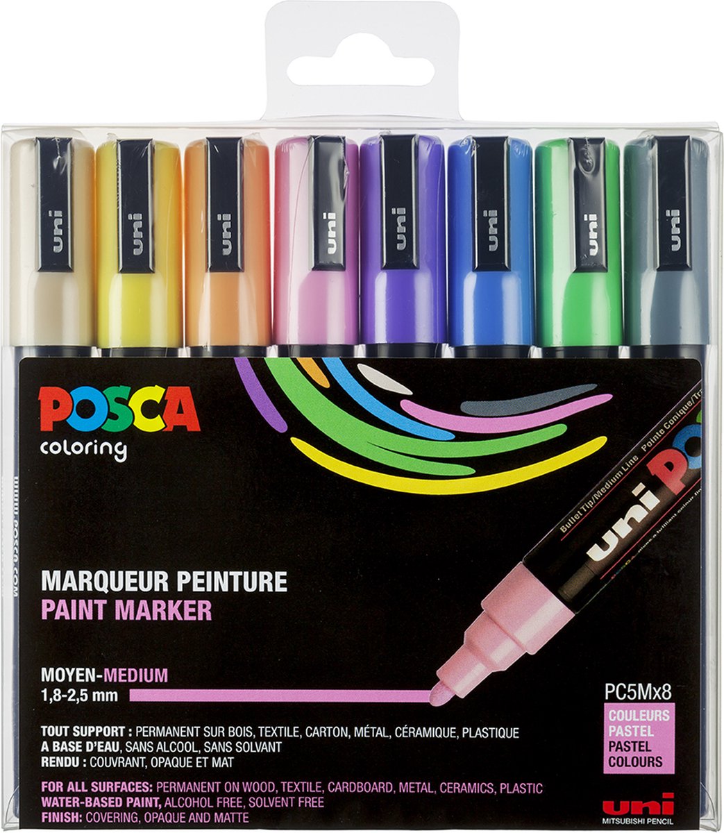 POSCA marker sæt PC-5M 8 ass. Pastel farver
